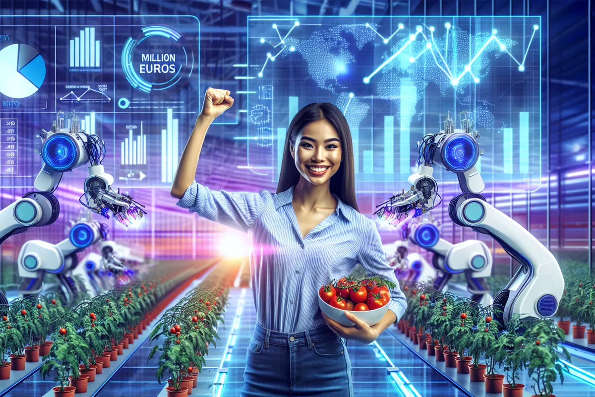 Robot autonome d’effeuillage d’Aisprid au travail entre deux rangs de plants de tomates sous serre