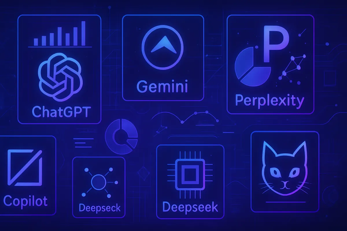 Utilisateur comparant plusieurs assistants IA et leurs sources sur un écran pour vérifier une actualité.