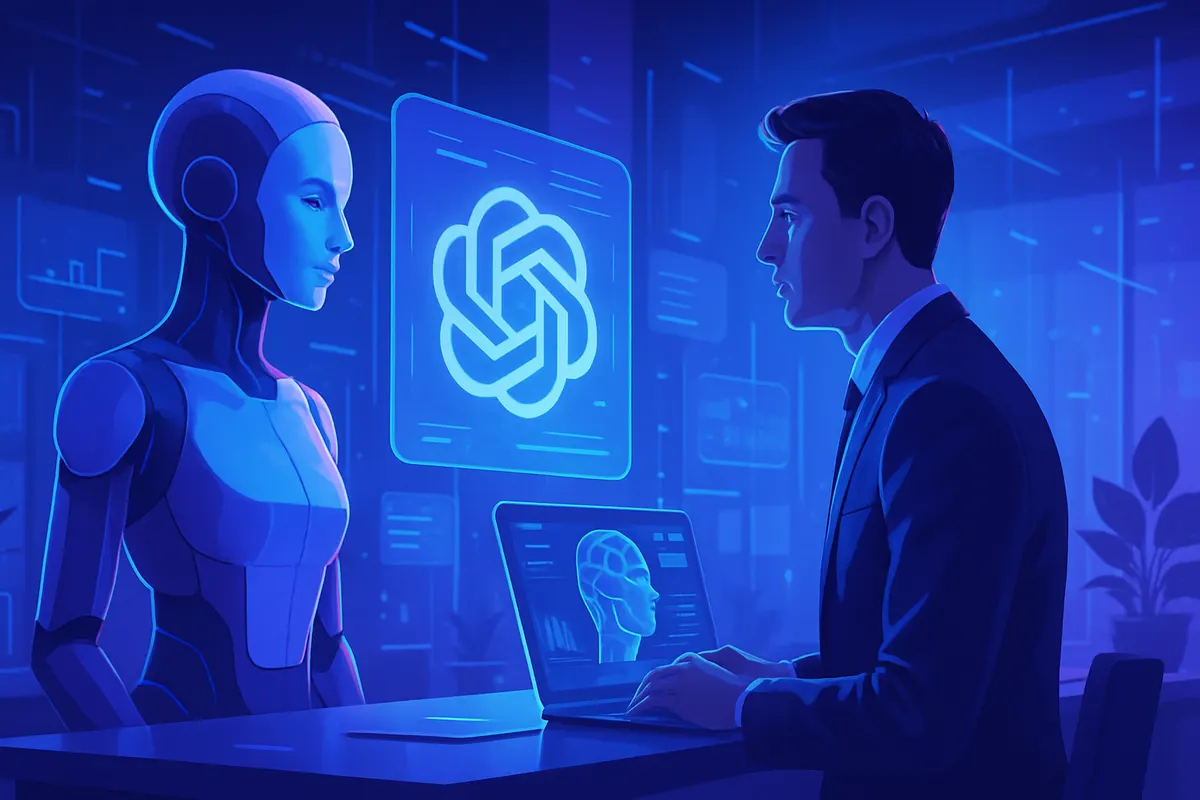 Professionnel analysant des documents avec l’aide d’un assistant d’intelligence artificielle au bureau