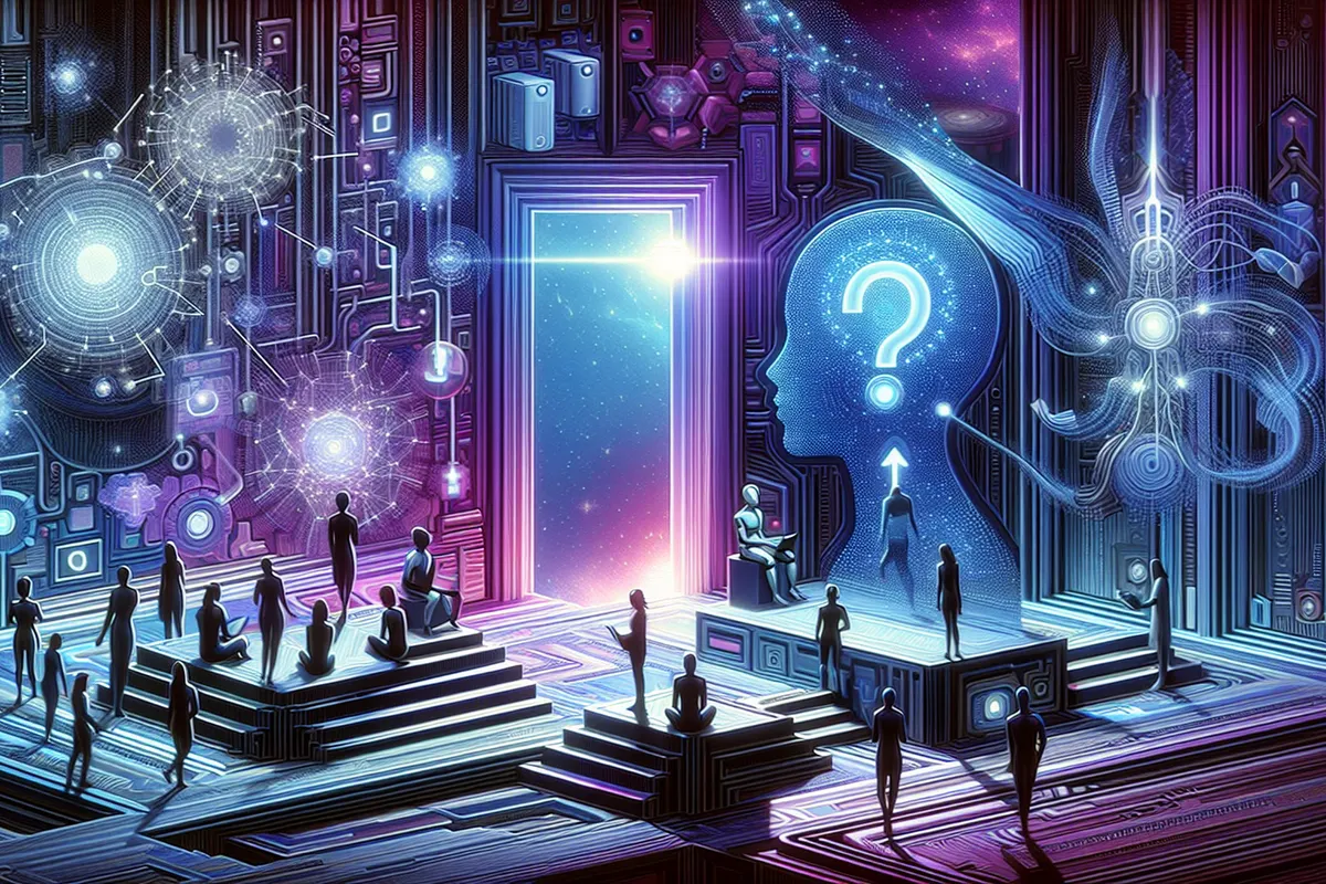 Lecteurs et chercheurs discutant autour d’une revue consacrée aux enjeux philosophiques de l’intelligence artificielle.