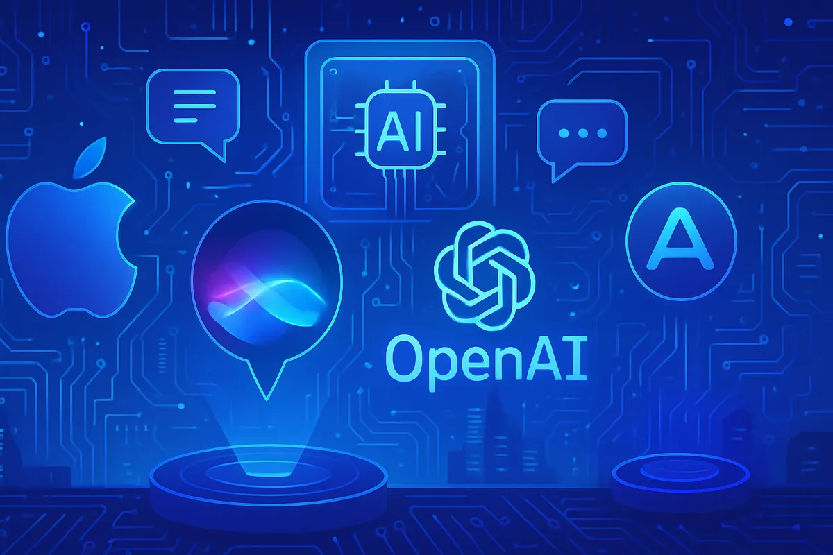 Un utilisateur parle à son smartphone, relié visuellement à des services d’IA cloud pour un assistant vocal amélioré.