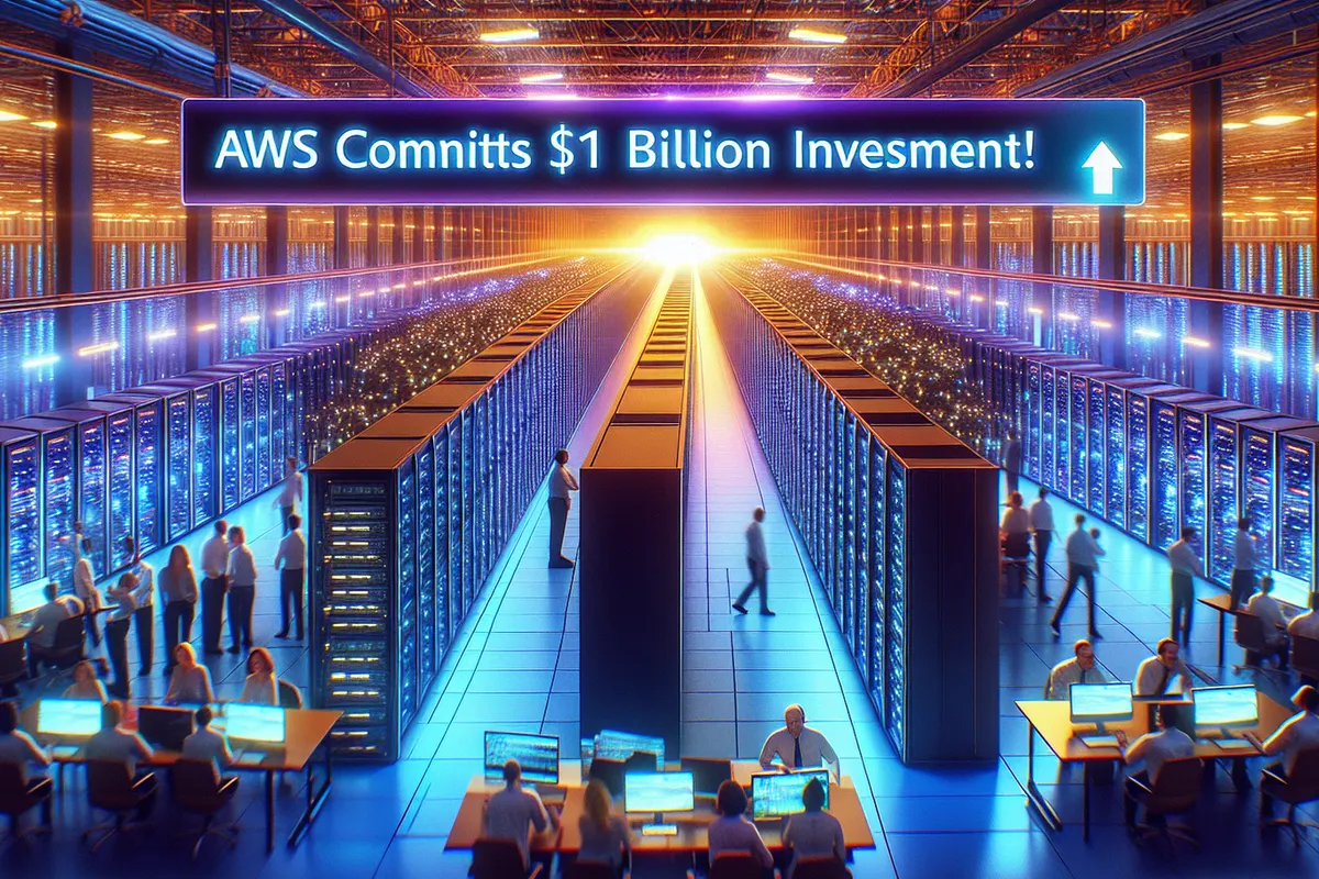 Techniciens devant un centre de données illustrant l’investissement d’AWS en Géorgie pour l’IA.