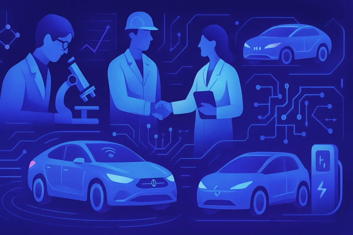 Chercheurs et ingénieurs analysant des données de conduite assistée dans un laboratoire automobile.