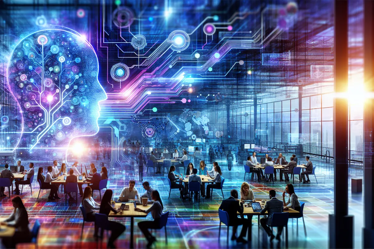 Deux analystes explorent un réseau de documents et de données internes d’entreprise assisté par l’IA.