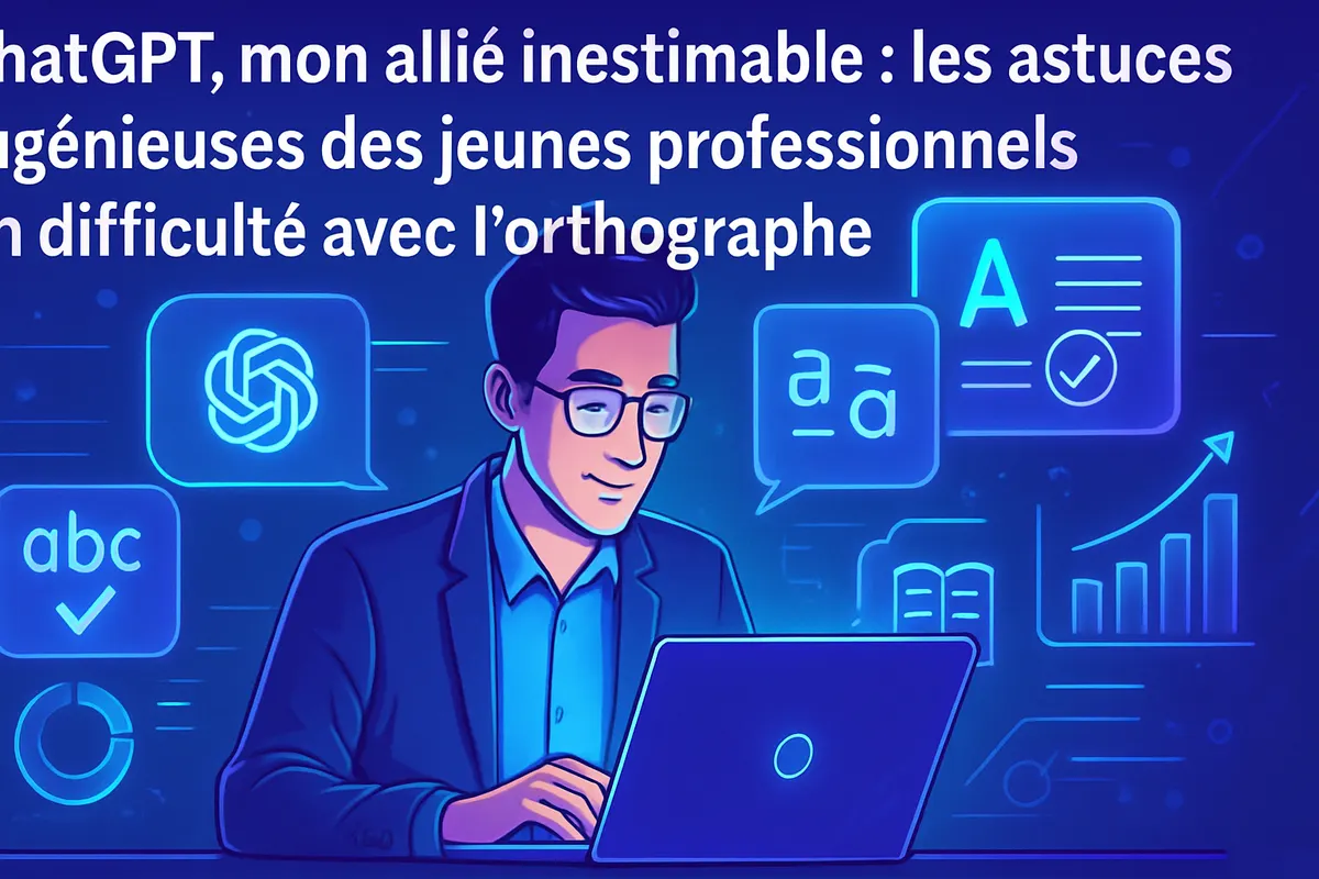 Une jeune professionnelle relit un e-mail sur ordinateur et note des corrections d’orthographe dans un carnet.
