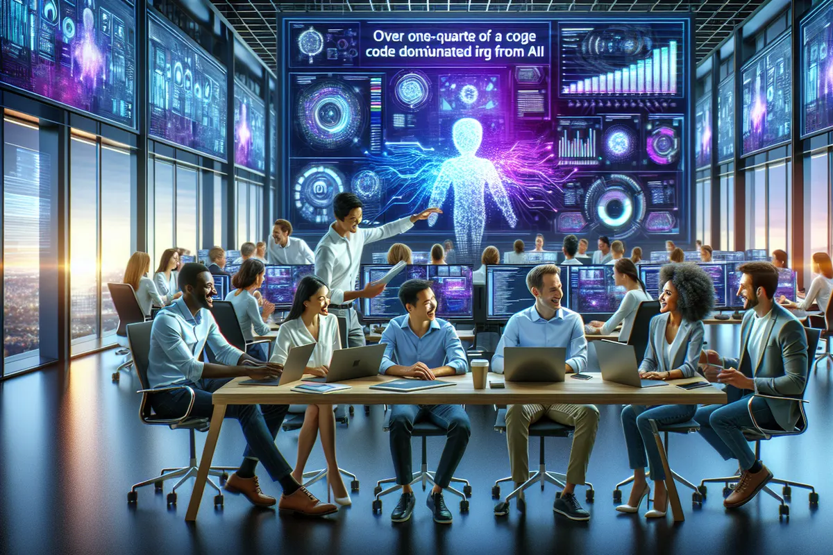 Des développeurs examinent sur plusieurs écrans du code proposé par un assistant d’intelligence artificielle.