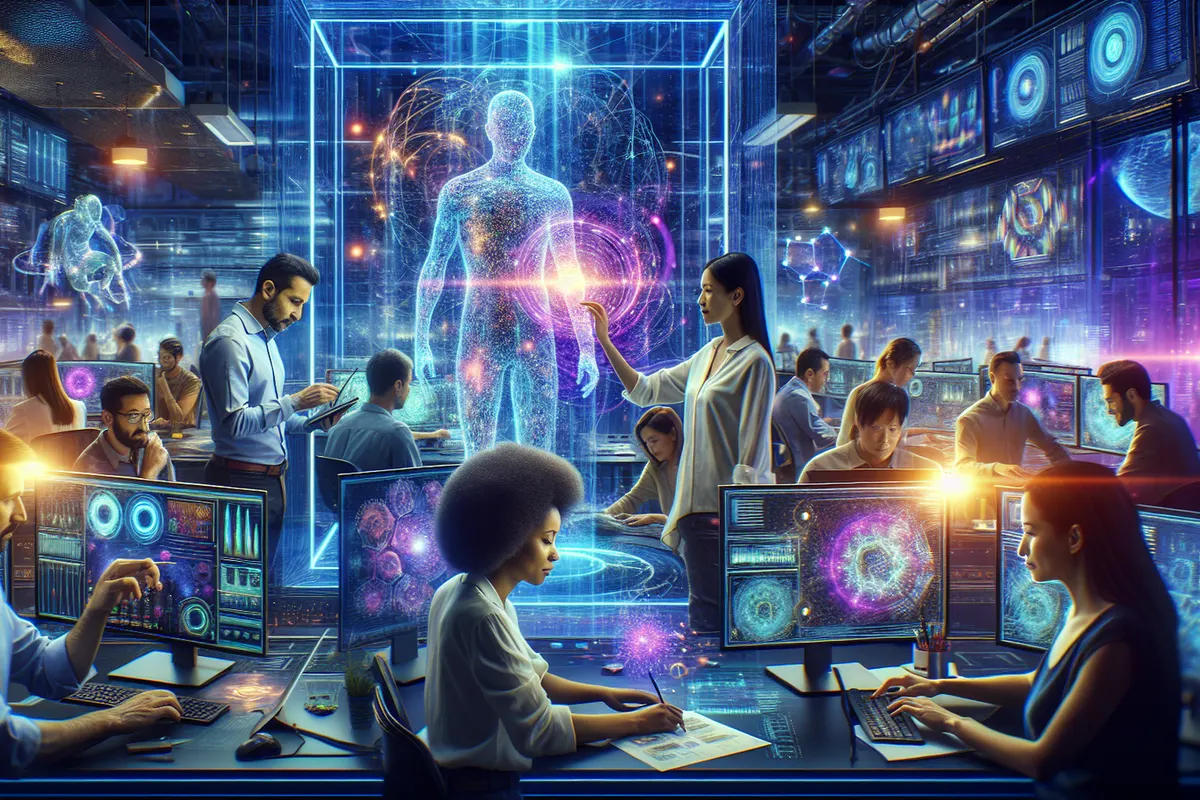 Chercheuse observant une simulation physique dont l’IA sélectionne les scénarios les plus utiles