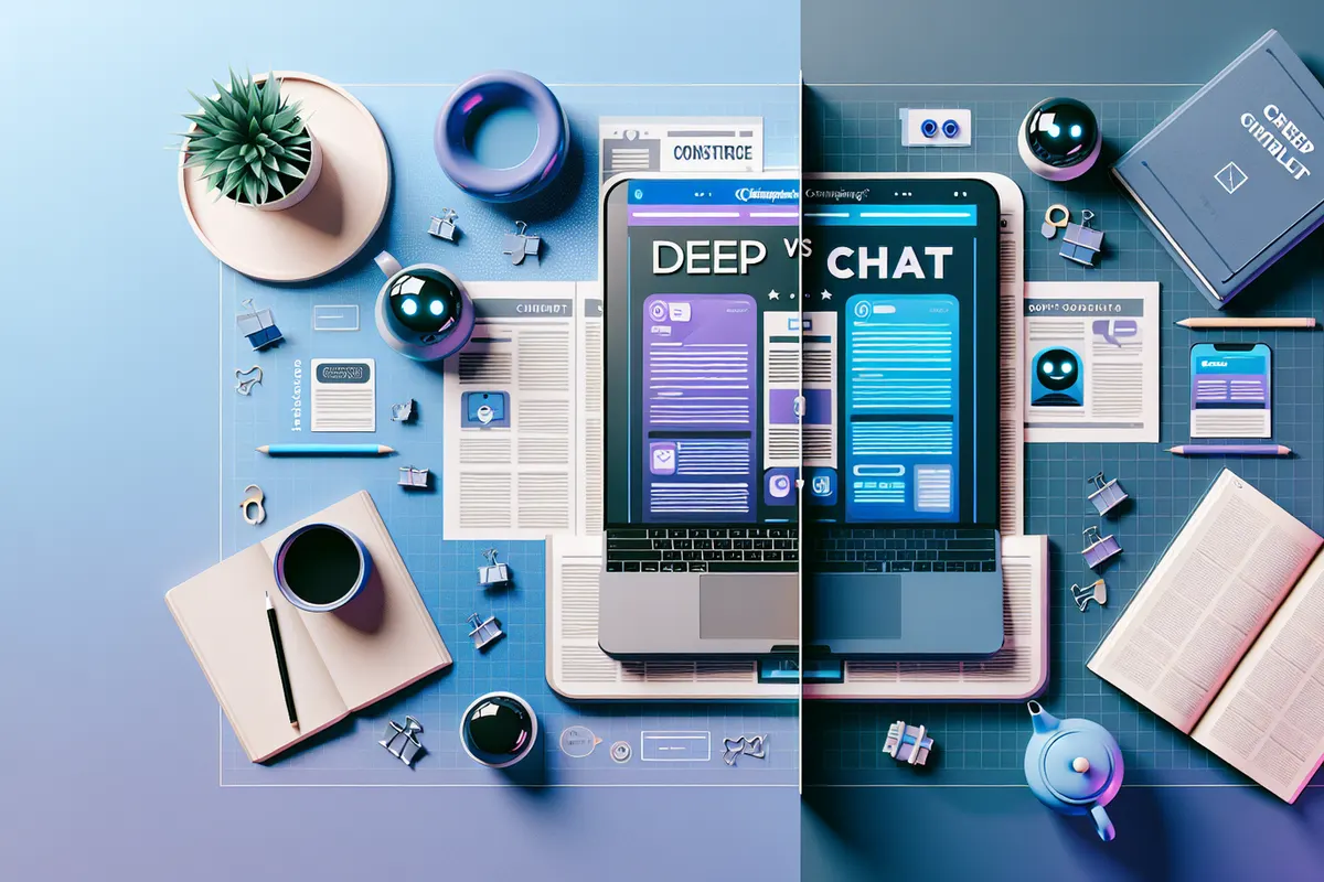 Comparaison de deux chatbots IA sur un ordinateur, avec tableau, PDF et résultats de recherche.