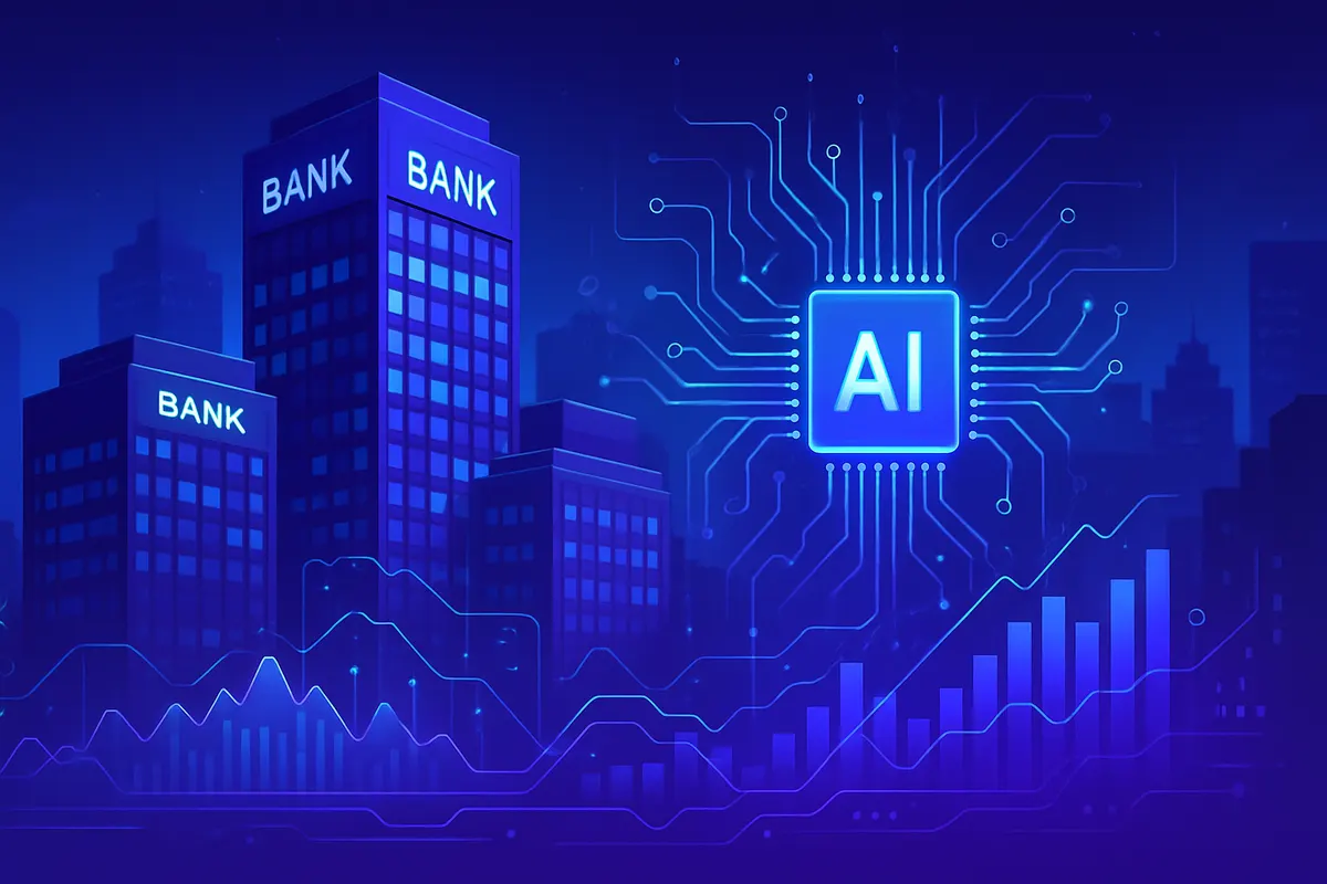 Employés d’une banque supervisant des documents intégrés à un flux d’automatisation par IA.