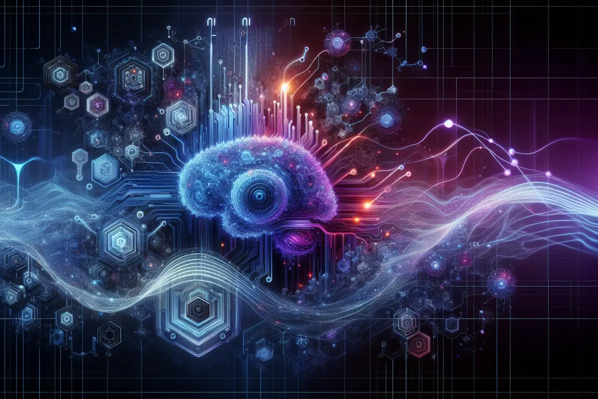 Gros plan d’une puce neuromorphique dont les connexions électroniques rappellent des synapses