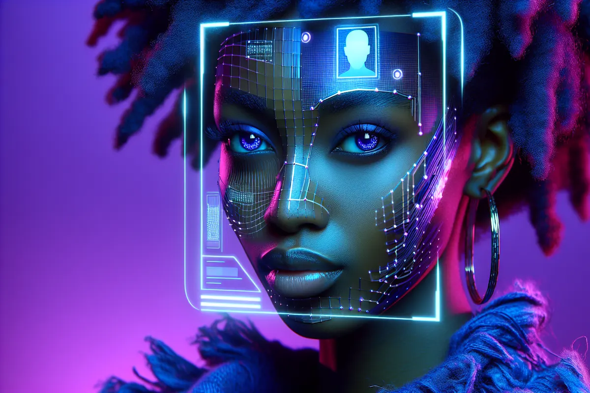 Un smartphone affiche un portrait protégé par un masque numérique contre la reconnaissance faciale.