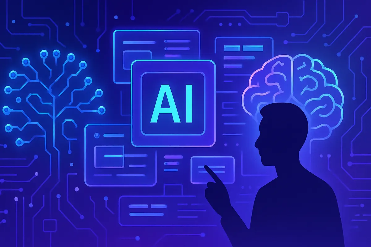 Une personne conçoit sur ordinateur un jeu interactif et des fiches de révision avec une IA.
