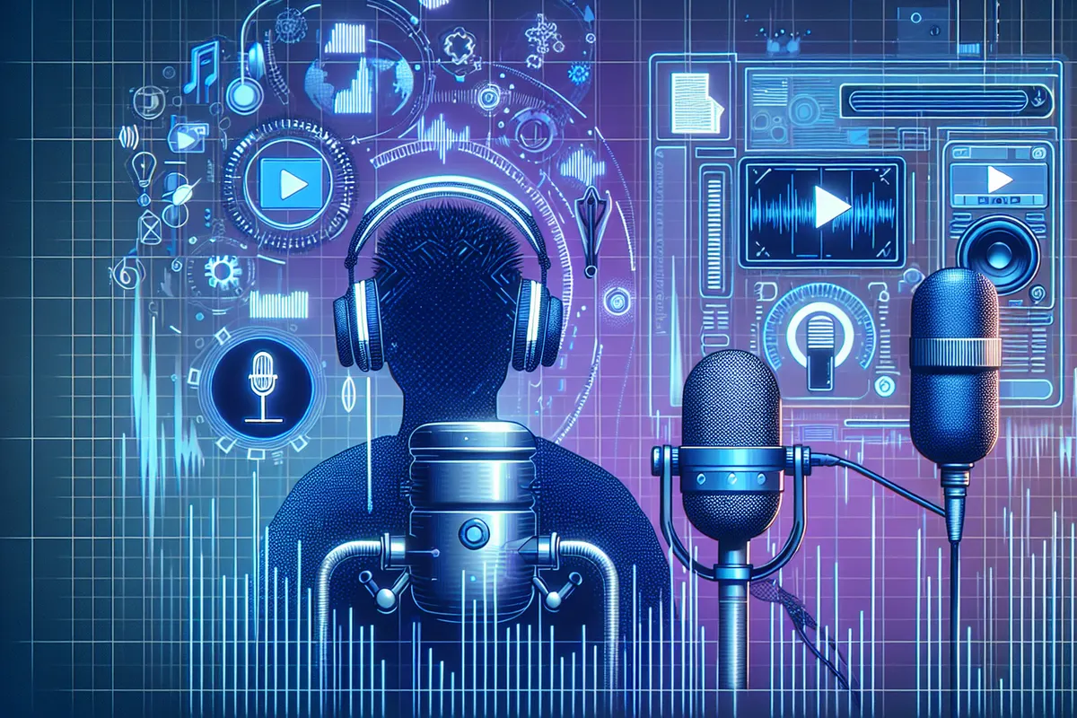 Des documents numériques sont transformés en conversation audio sur un ordinateur avec un casque posé à côté.