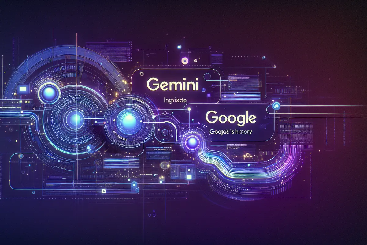 Utilisateur devant Gemini, avec un historique de recherche et des réglages de confidentialité visibles.