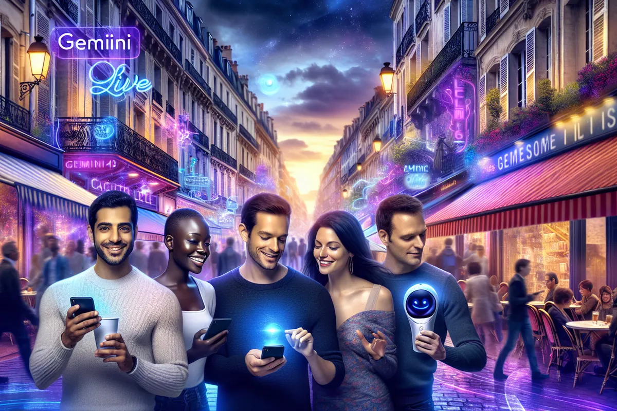 Une personne échange à voix haute avec un assistant IA sur son smartphone Android.