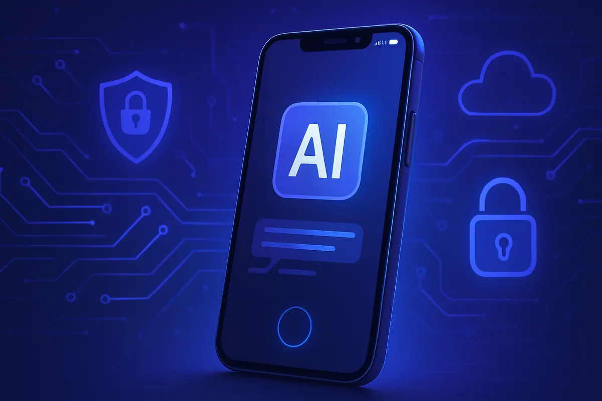 Une personne utilise une IA locale sur son smartphone pour analyser des contenus sans connexion.