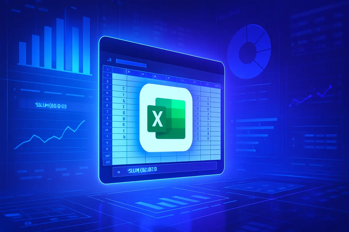 Employée analysant un tableau Excel avec un assistant conversationnel qui propose un graphique et des calculs.
