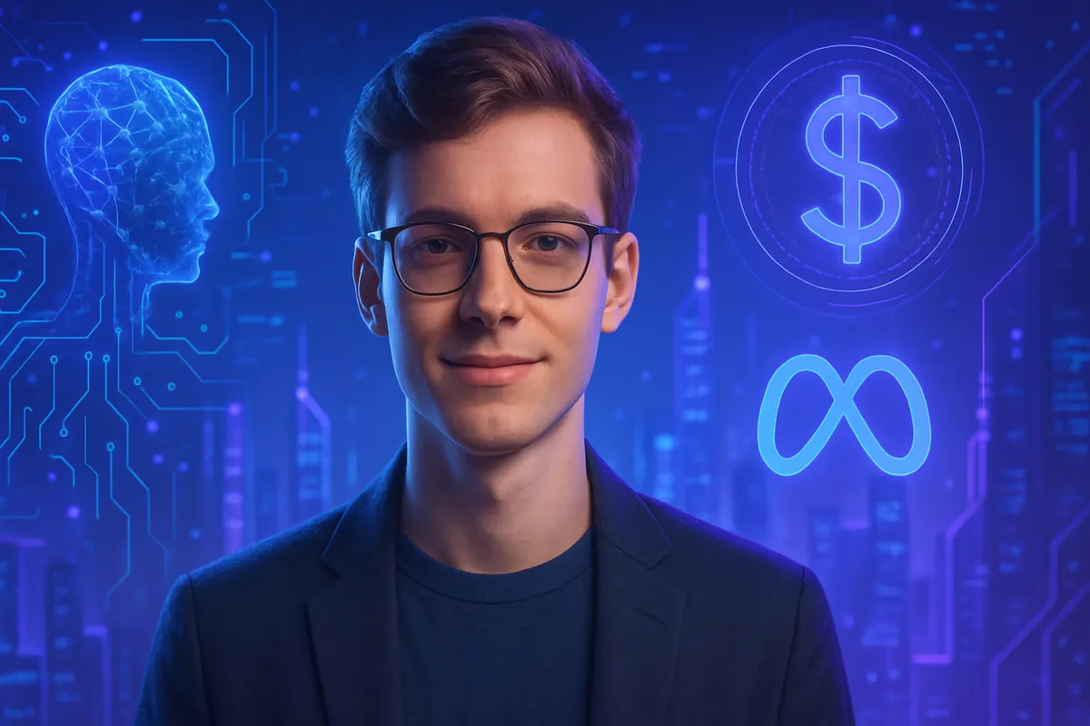 Un jeune chercheur en IA analyse texte, image et signal sonore dans un laboratoire technologique.