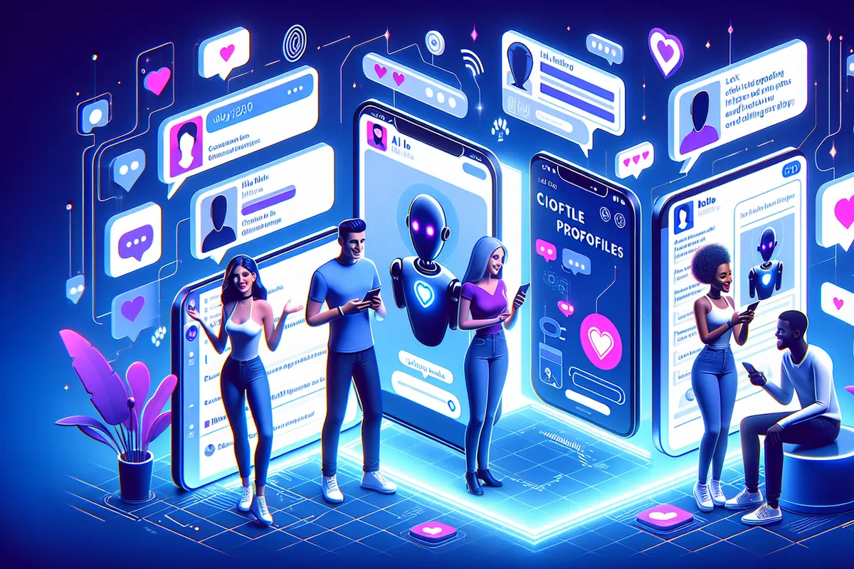 Une personne relit avec attention un profil de rencontre et des suggestions de messages générées par IA.