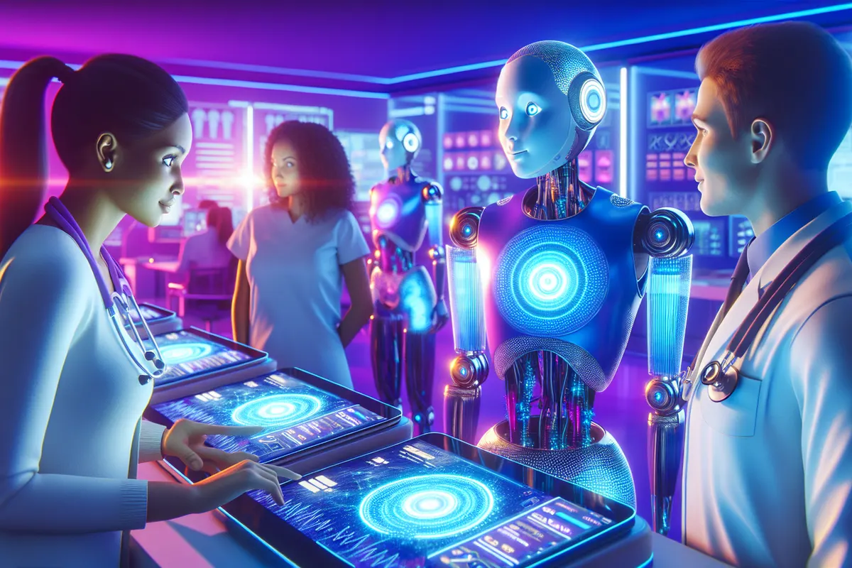 Un médecin examine un dossier clinique à l’écran tandis qu’une interface d’intelligence artificielle affiche une analyse.
