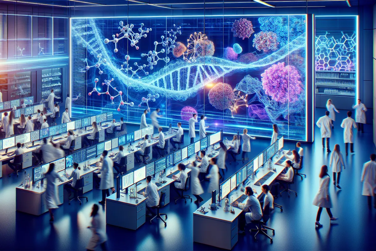 Représentation d’une structure de chromatine en 3D étudiée avec une interface informatique de laboratoire.