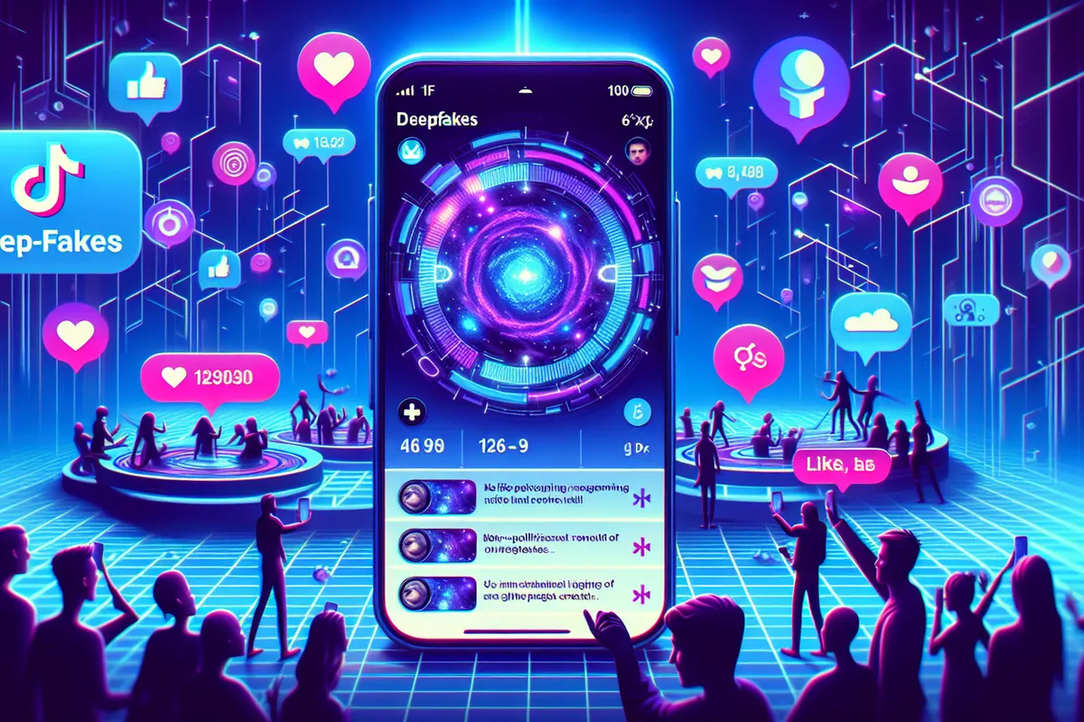 Un smartphone montre une vidéo d’avatar généré par IA pendant qu’une personne vérifie son origine sur ordinateur.
