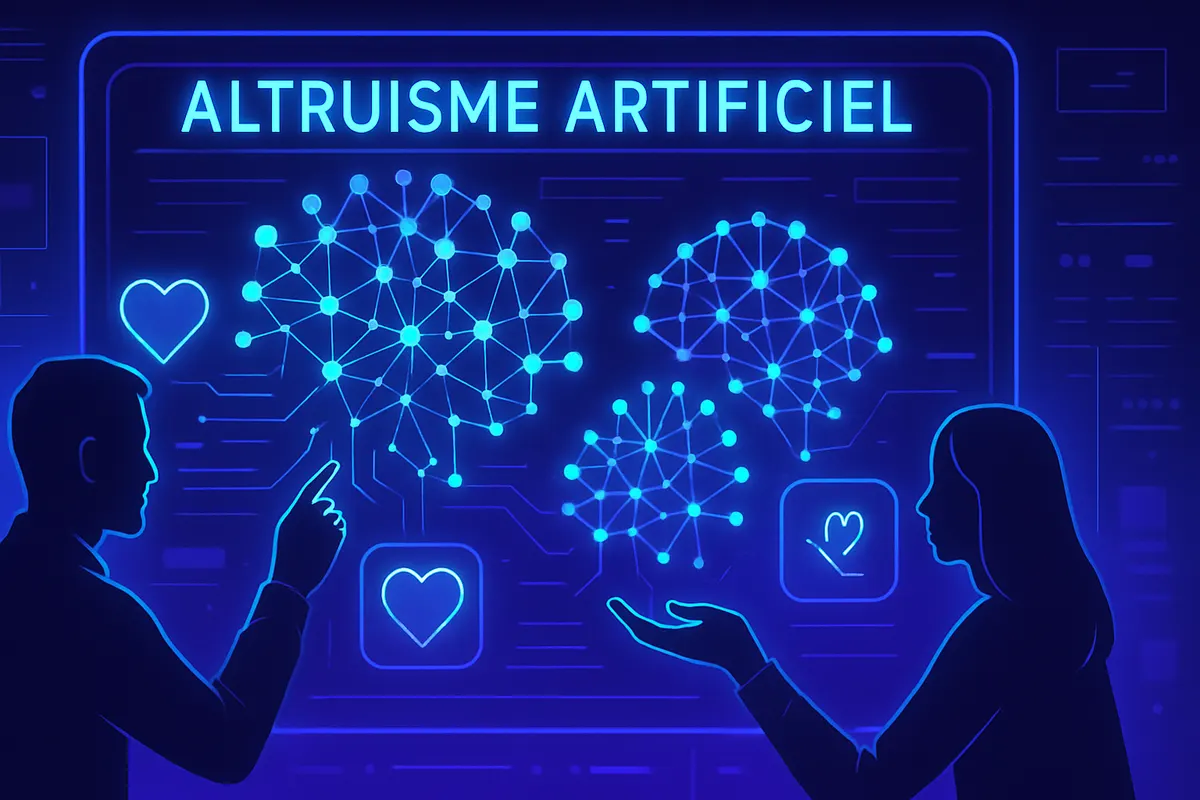 Deux terminaux d’IA face à face simulent un partage de ressources sous l’observation d’un chercheur.