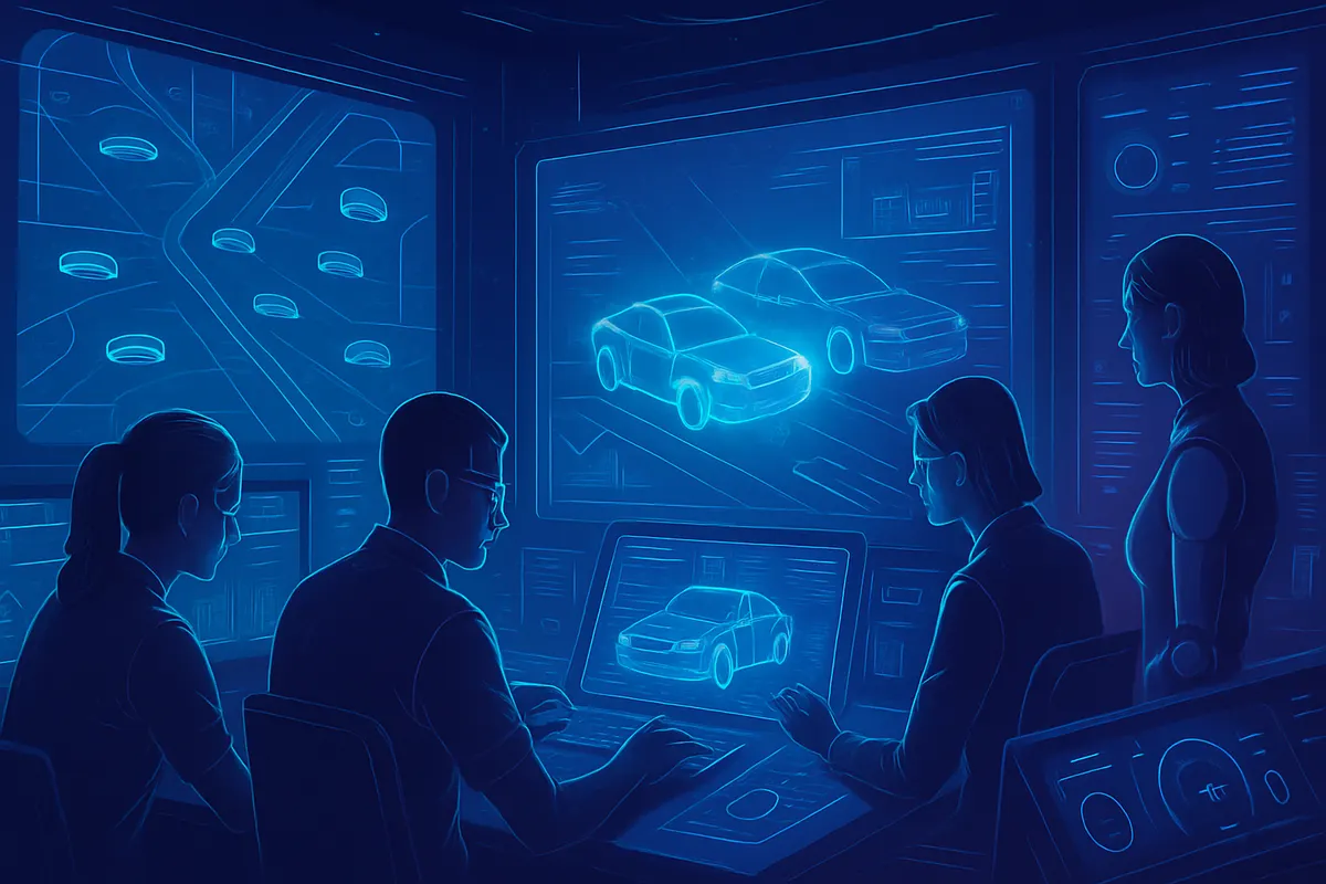 Un ingénieur analyse les risques de circulation à un carrefour à l’aide d’une interface d’intelligence artificielle.