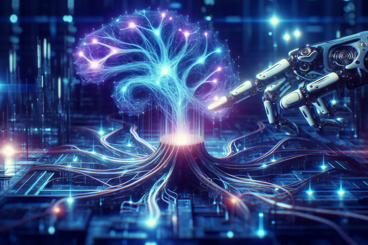 Main robotique munie de capteurs tactiles reliés à un circuit de neurones synthétiques.