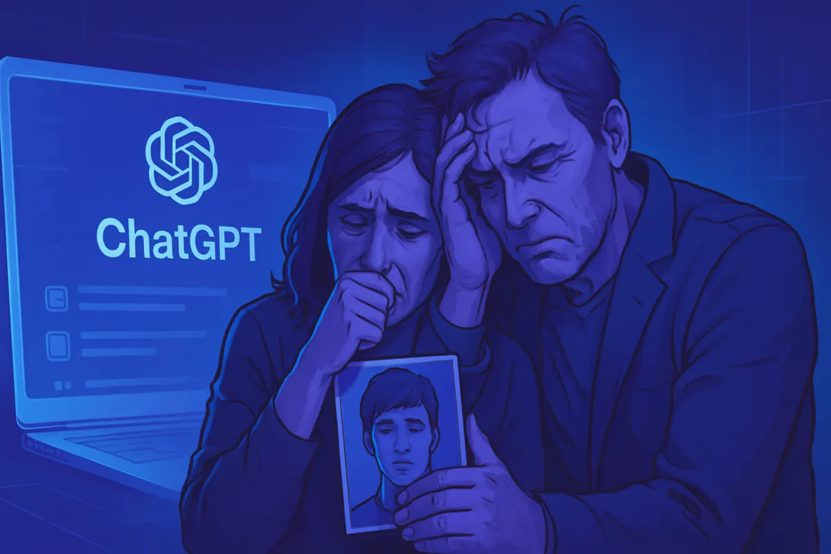 Des parents anonymes face à un ordinateur, illustration des enjeux de l’IA et de la santé mentale des adolescents.