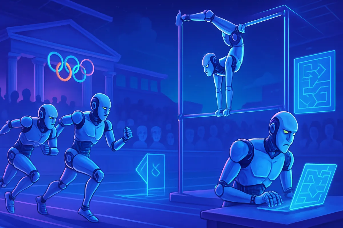 Des robots humanoïdes présentent football, tir à l’arc et boxe devant le public à Olympie.