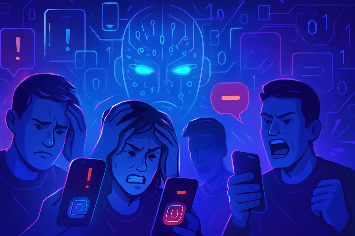 Entrepreneuse devant son téléphone et son ordinateur après la suspension d’un compte de réseau social