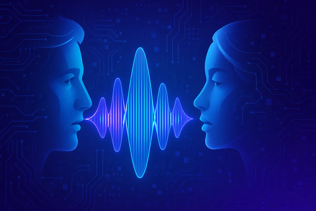 Une personne vérifie un appel sur son téléphone face à deux ondes vocales presque identiques.