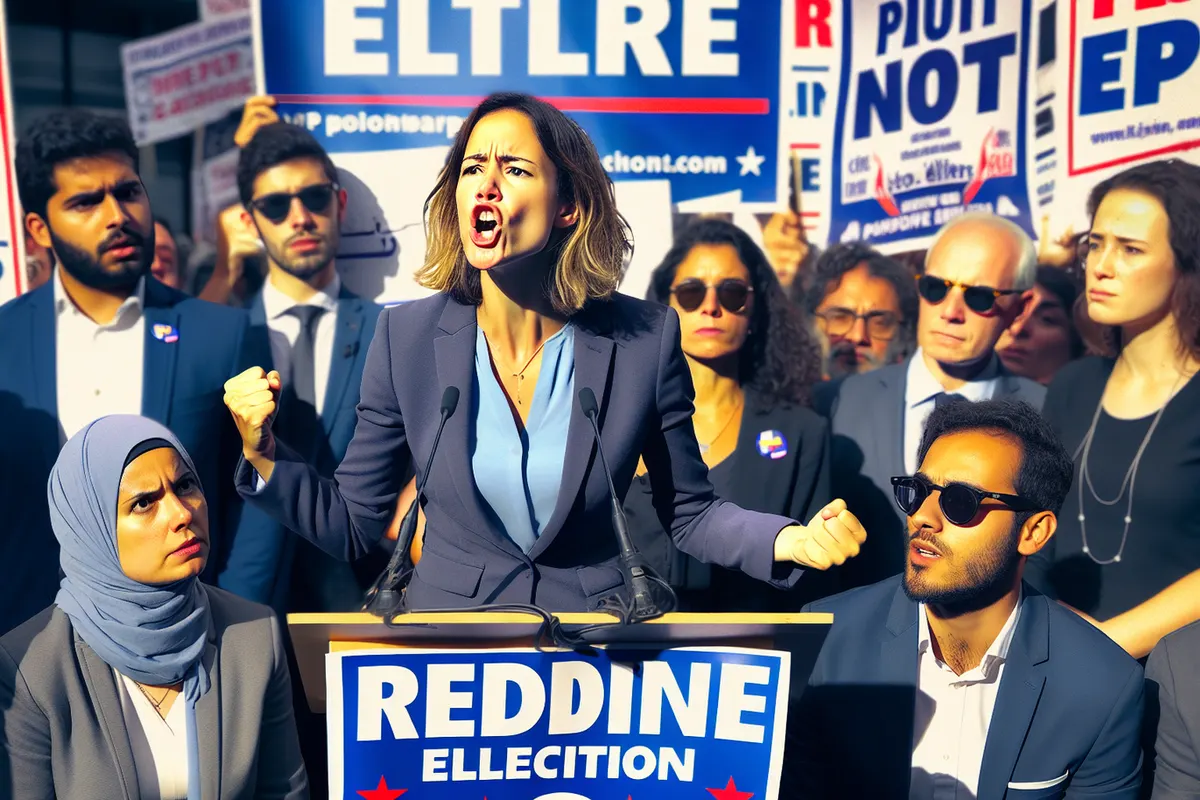 Équipe de campagne comparant un portrait électoral retouché par IA avec une photographie d’origine
