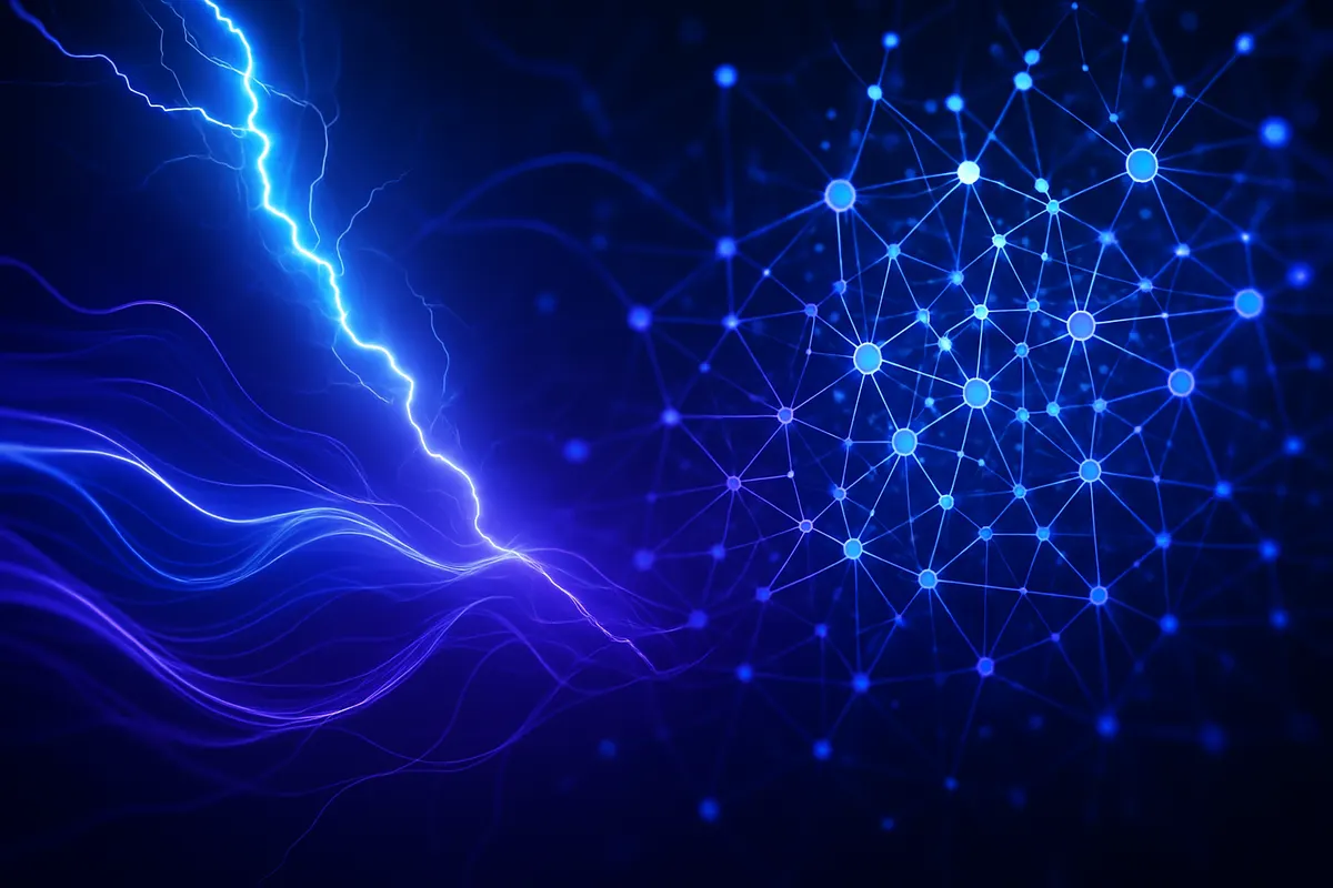 Visualisation d’un réseau neuronal où des signaux incomplets convergent vers une mémoire stable