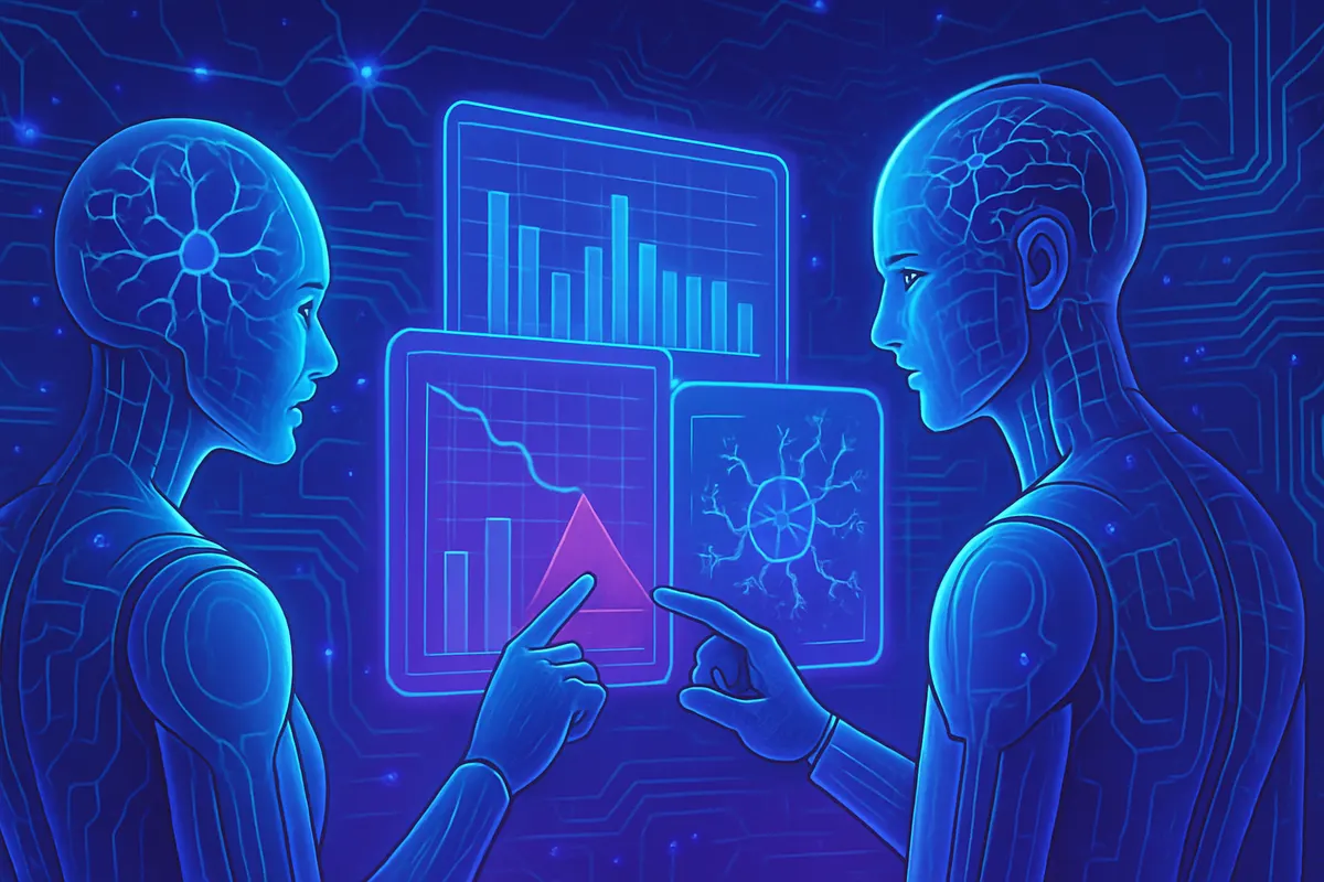 Ingénieure examinant les résultats incertains d’un système d’intelligence artificielle en laboratoire