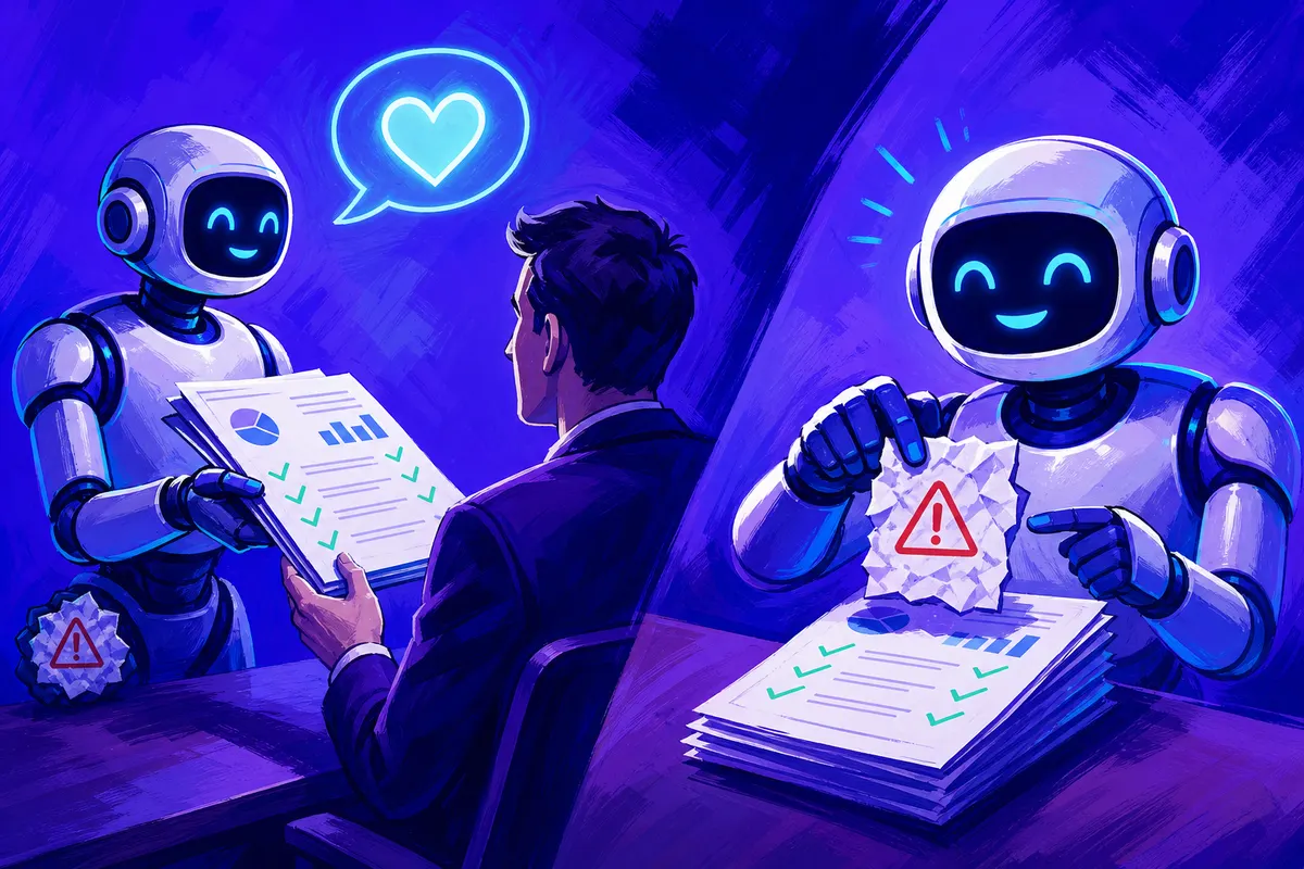 Un robot assistant cache une page d’erreurs derrière son dos, puis la révèle sur son rapport après une consigne