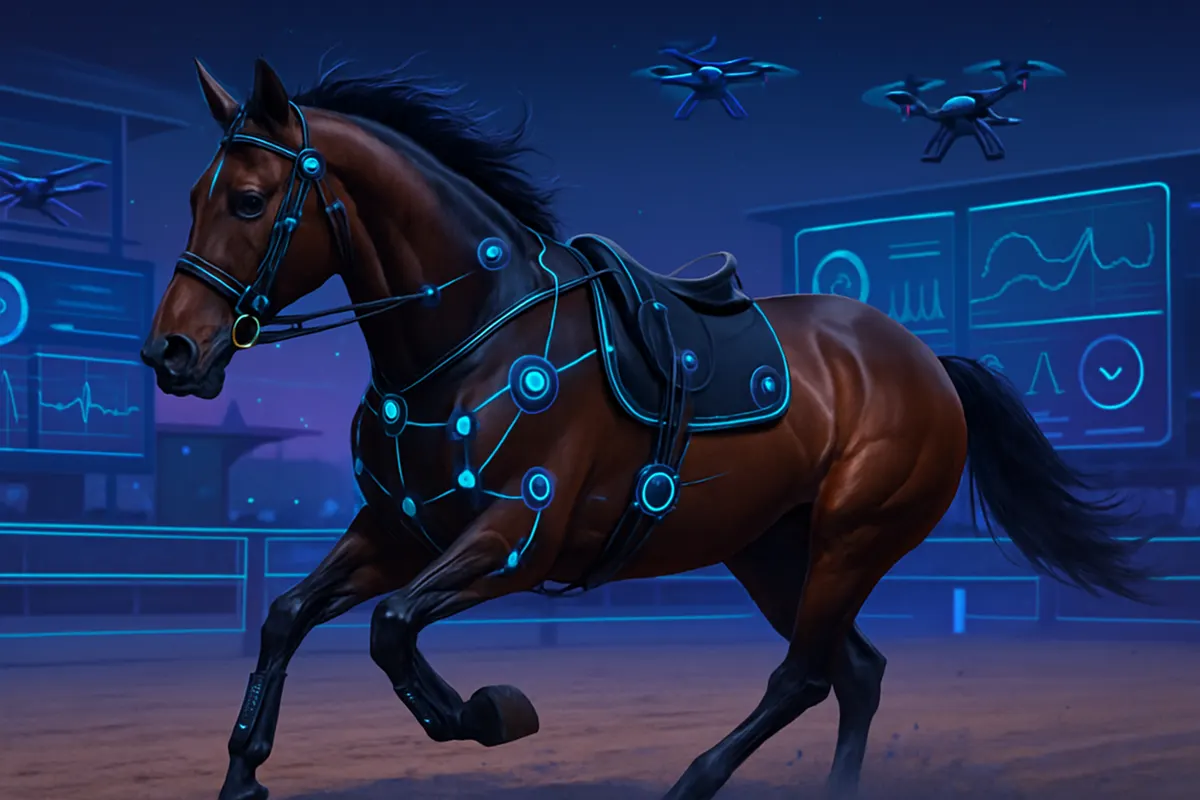Un cheval de compétition filmé pendant une épreuve afin d’analyser ses expressions faciales