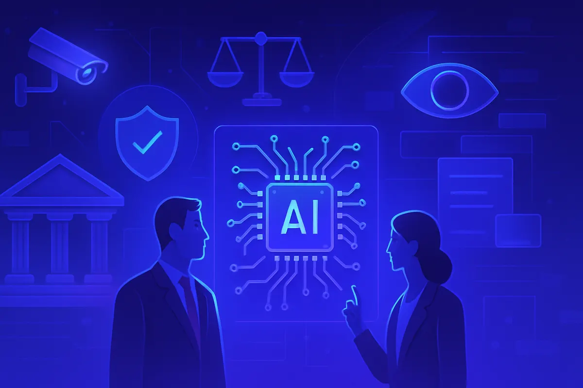 Une agente examine un dossier administratif assistée par une interface d’intelligence artificielle.