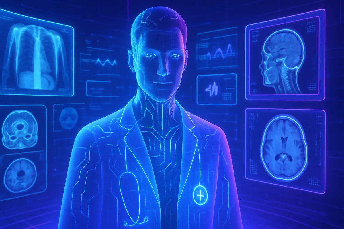 Consultation médicale numérique associant une photo dermatologique et un électrocardiogramme à une IA.