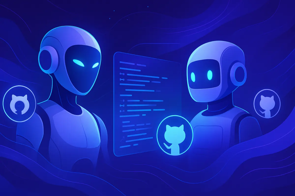 Développeur contrôlant un agent IA qui automatise des tâches, tests et modifications dans un dépôt GitHub.