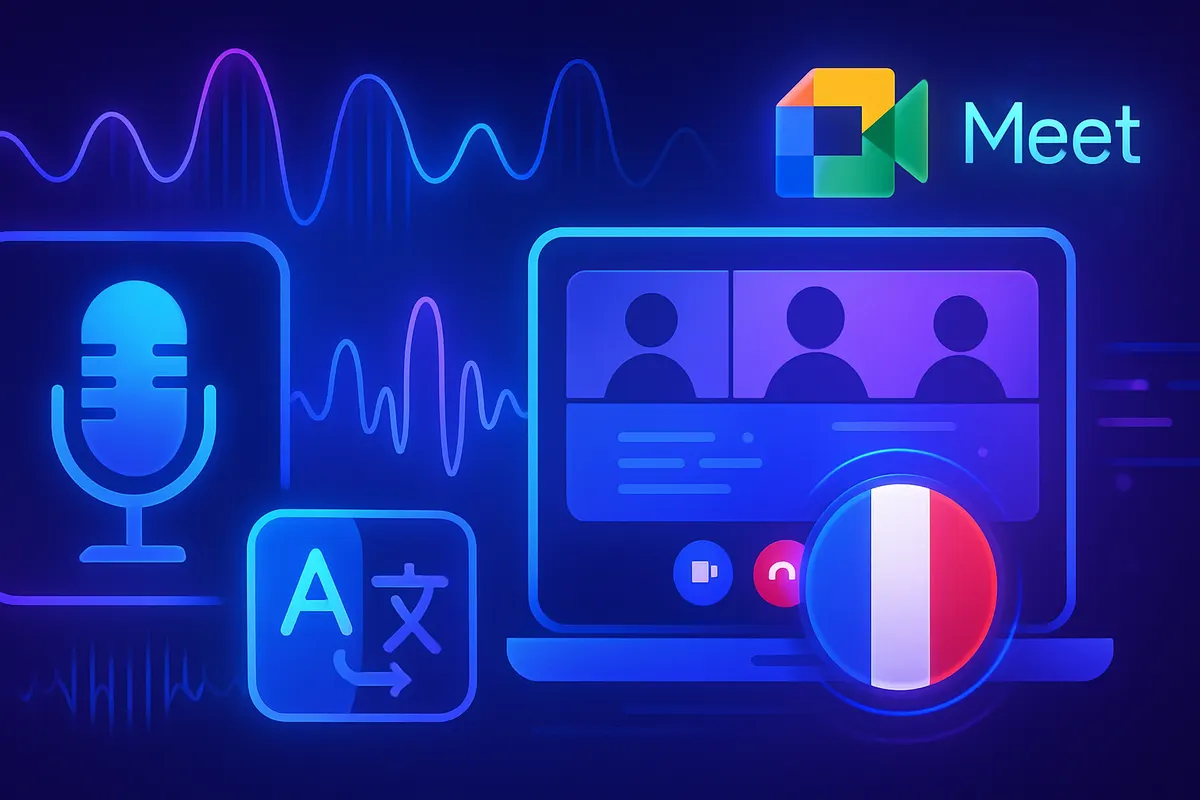 Réunion en visioconférence où plusieurs participants utilisent une traduction vocale en direct.