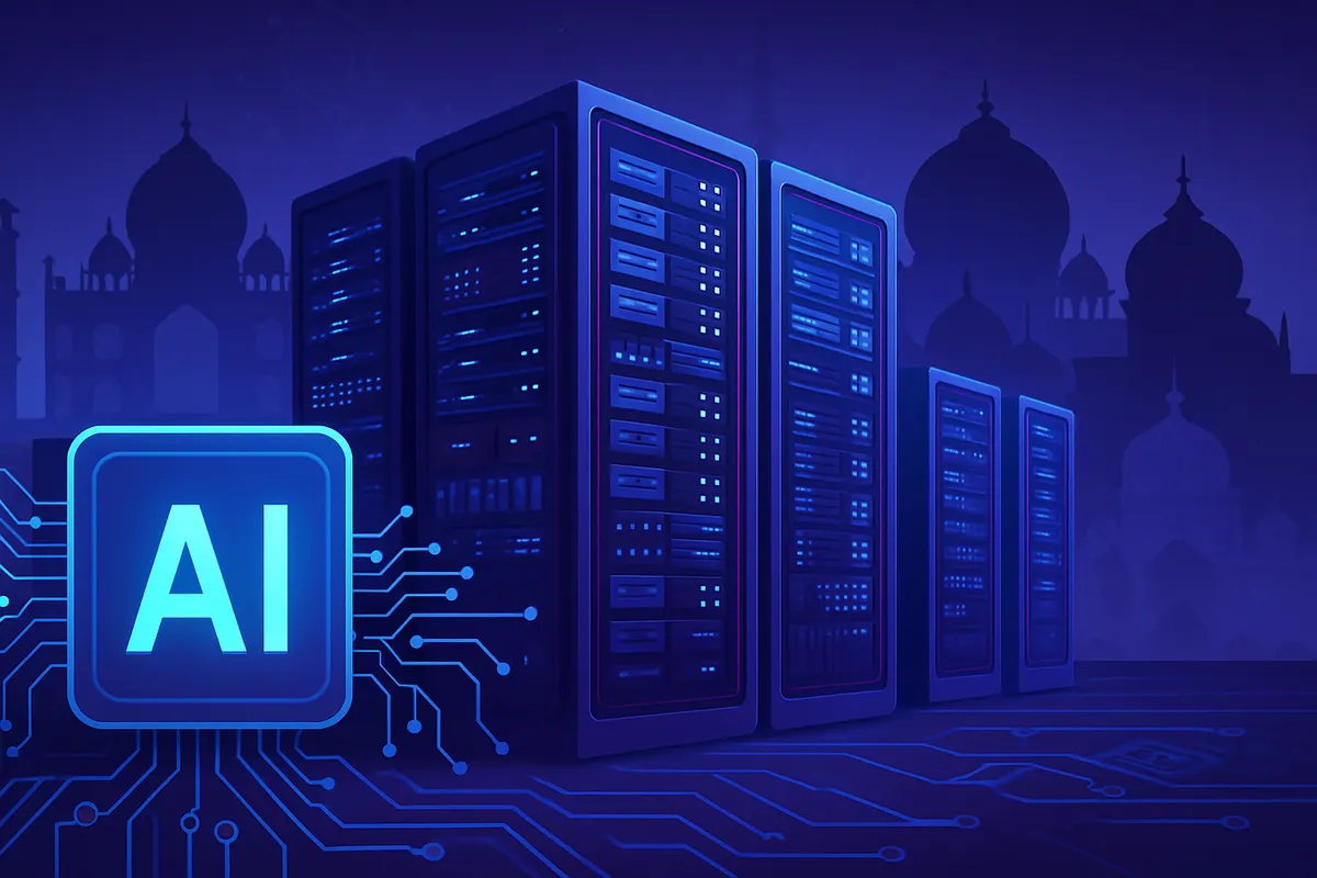 Chantier d’un vaste campus de centres de données dédié à l’intelligence artificielle près du littoral indien.