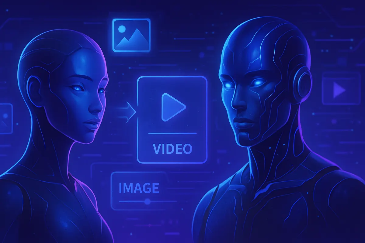Une employée crée une vidéo de formation avec un avatar numérique et une image animée sur son ordinateur.