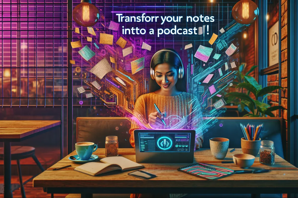 Des documents et une vidéo sont réunis sur un ordinateur pour créer une synthèse audio avec une IA.