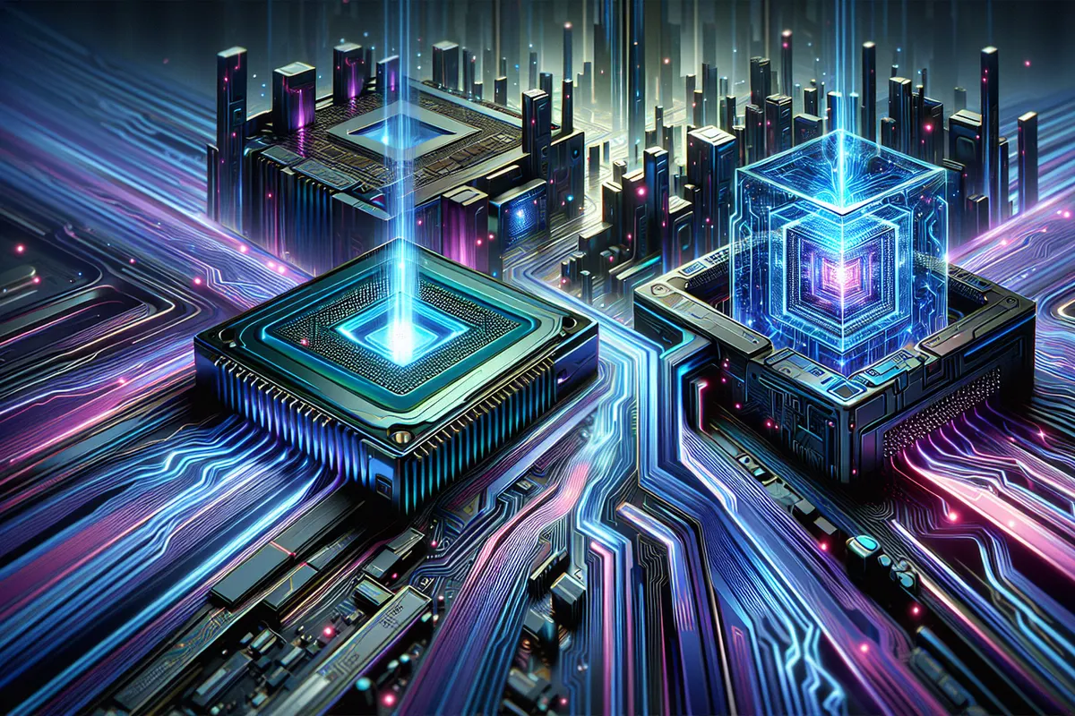 Puce d’intelligence artificielle installée dans un serveur de centre de données, symbole de la compétition entre Huawei et Nvidia.