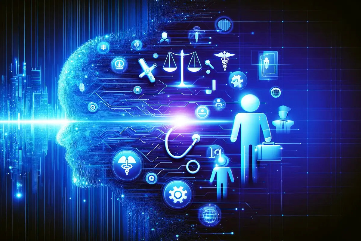 Des professionnels analysent des documents avec une assistance d’intelligence artificielle au travail.