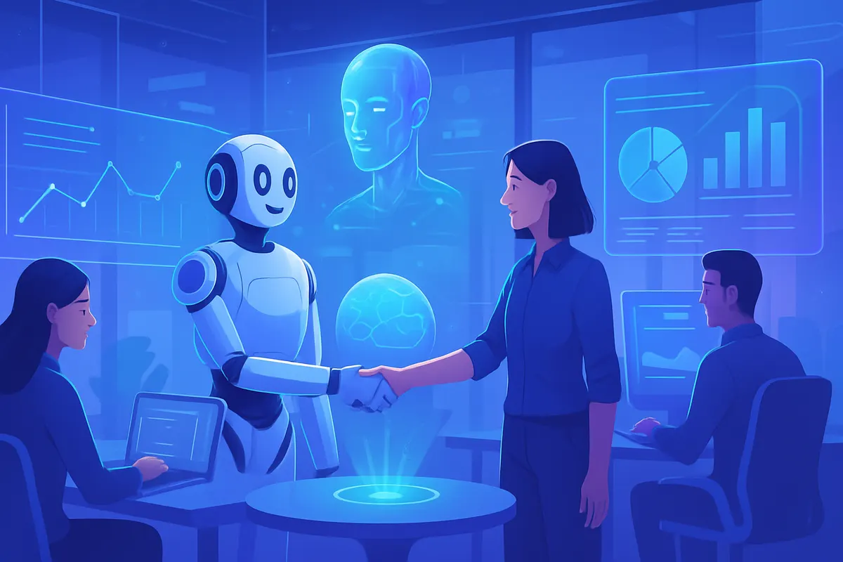 Des salariés testent un outil d’intelligence artificielle lors d’un atelier en entreprise.