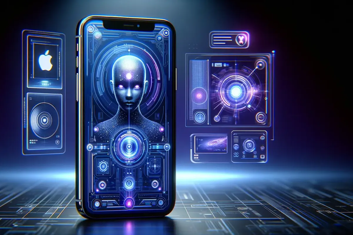 Main tenant un smartphone illustrant le traitement local de fonctions d’intelligence artificielle.