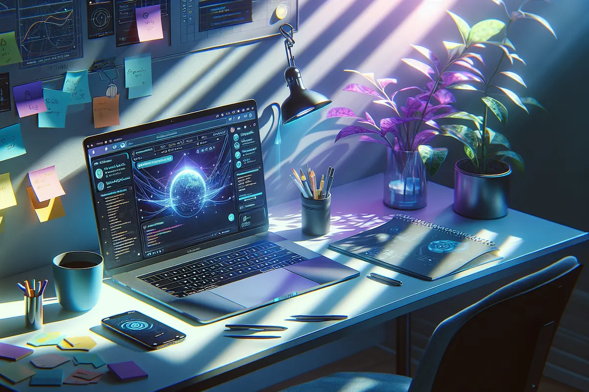 Un utilisateur sur Mac appelle un assistant IA depuis un éditeur de code et une application de notes.